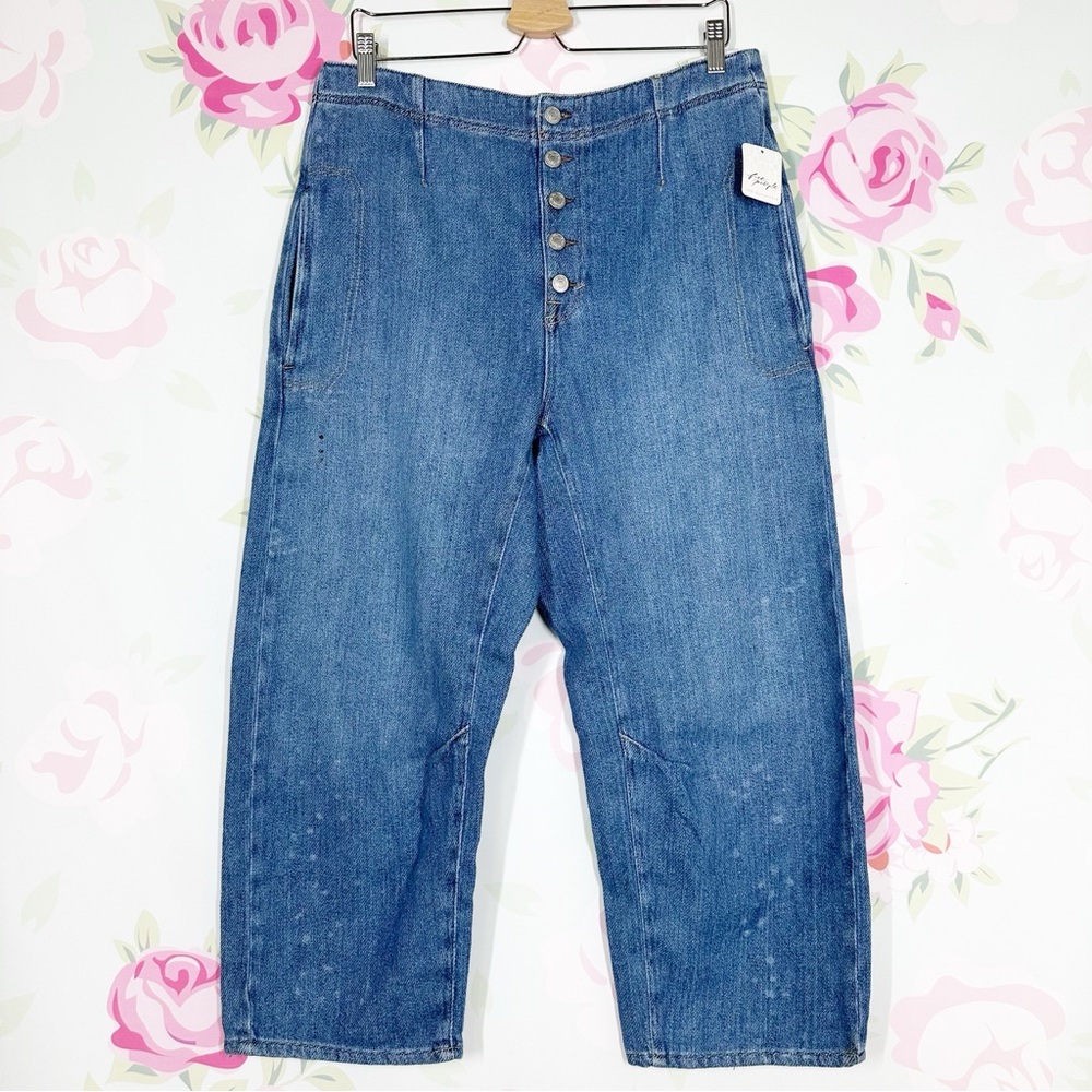 NEW Free People We The Free Osaka Mid Rise Barrel Calypso Blue Denim Jeans 31